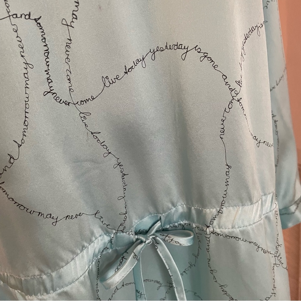 CHARLOTTE SPARRE Night Lounge Dress! Powder Blue Print! Drawstring Waist. Large - Picture 10 of 15